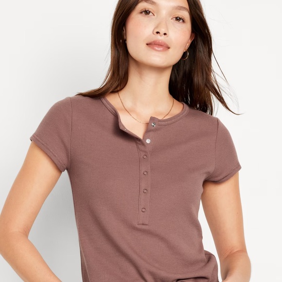 NWT OLD NAVY Short-Sleeve Waffle-Knit Henley Top  Color: Warm Taupe - Picture 2 of 10